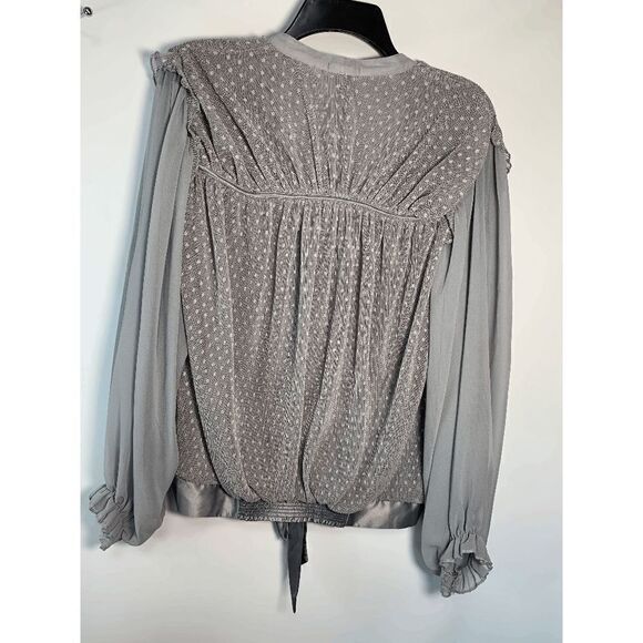 GImmicks By BKE Women's Balloon Sleeve Shirred Polka Dot Blouse Gray Small - Picture 11 of 12